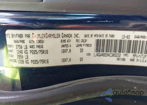 2004 Jeep Grand Cherokee Laredo from USA, damaged, VIN 1J4GW48S94C305232